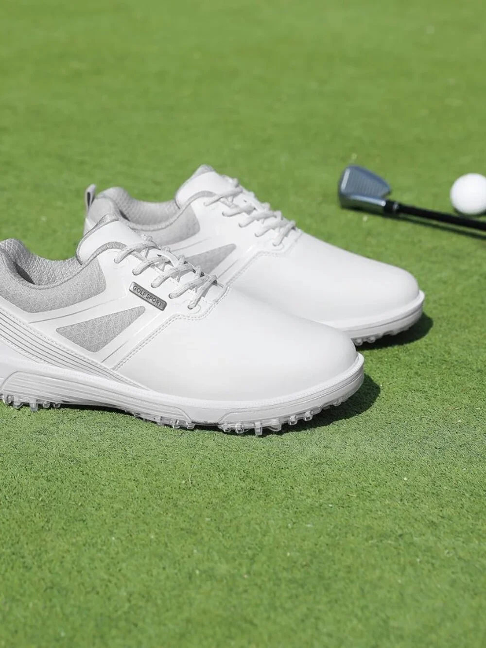 Men's All White Golf Shoes Fixed Nail Less Sole Waterproof Lightweight No-slip